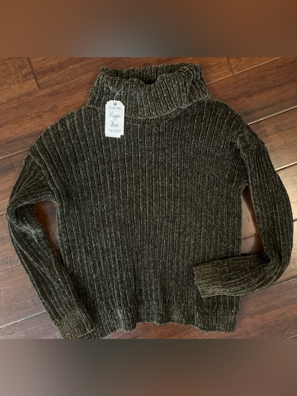Hippie Rose Olive Ribbed Chenille Turtleneck Sweater